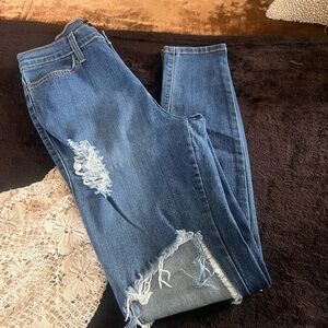 Distressed Fashion Nova Skinny Blue Jeans